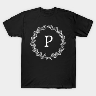 Beautiful Letter P Alphabet Initial Monogram Wreath T-Shirt